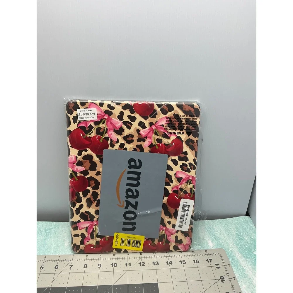May Chen iPad Air 13 Inch Case M4 M2 Leopard Cherry Bow Print Folio Stand Cover